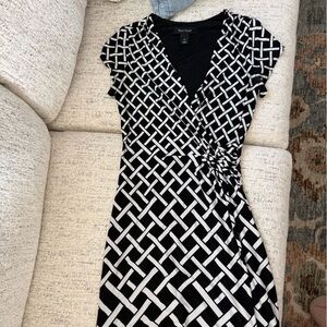 White House Black Market Black and White Asymmetrical Dress
